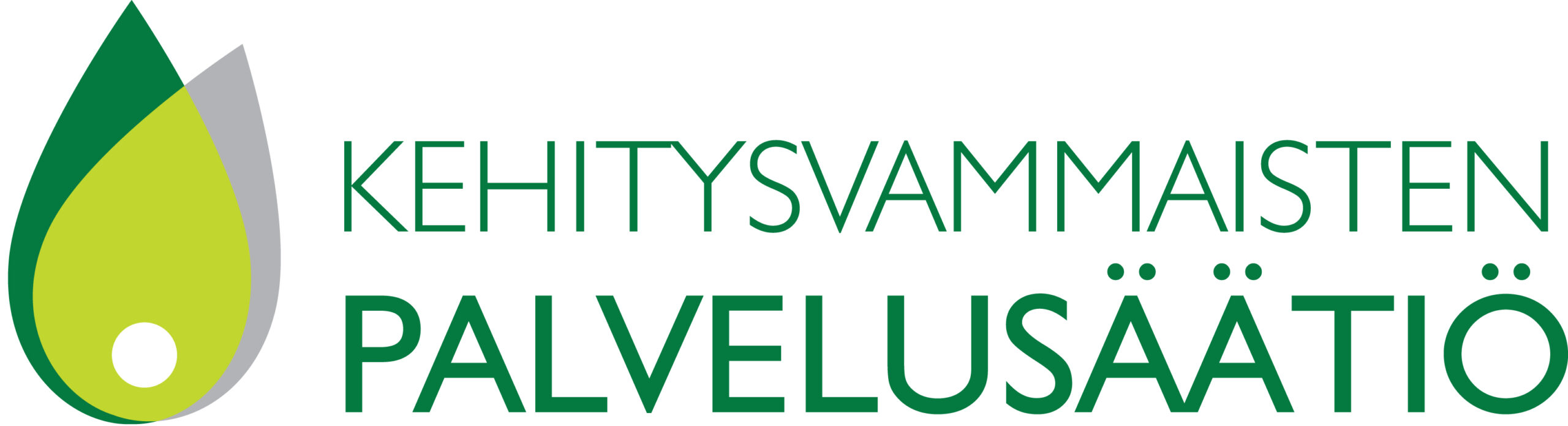Kehitysvammaisten palvelusäätiön logo, teksti ja pelkistetty kuva vihreän sävyissä