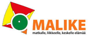 Malike logo, teksti ja keltapunainen leija